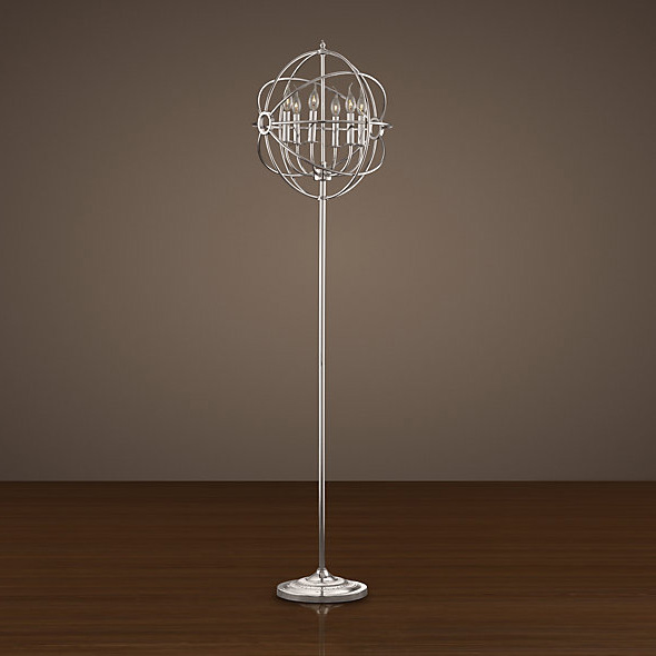 Торшер Restoration Hardware Foucault's Iron Orb Floor Lamp Polished Nickel