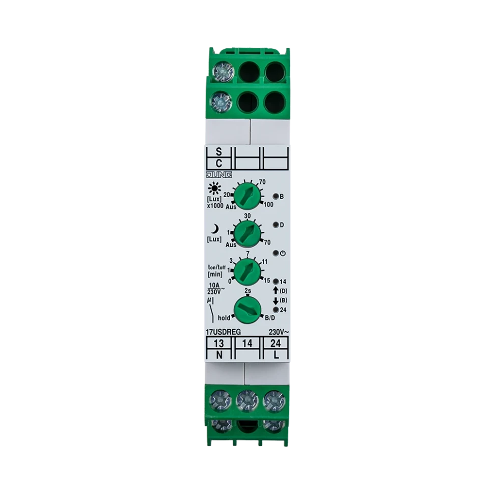 Jung Преобразователь напряжения 230 В для DIN-рейки с датчиком солнца / семерек, 17USDREG 17USDREG
