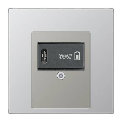 USB розетка для зарядки мобильных устройств тип C, 5-60W, Алюминий (металл), Jung