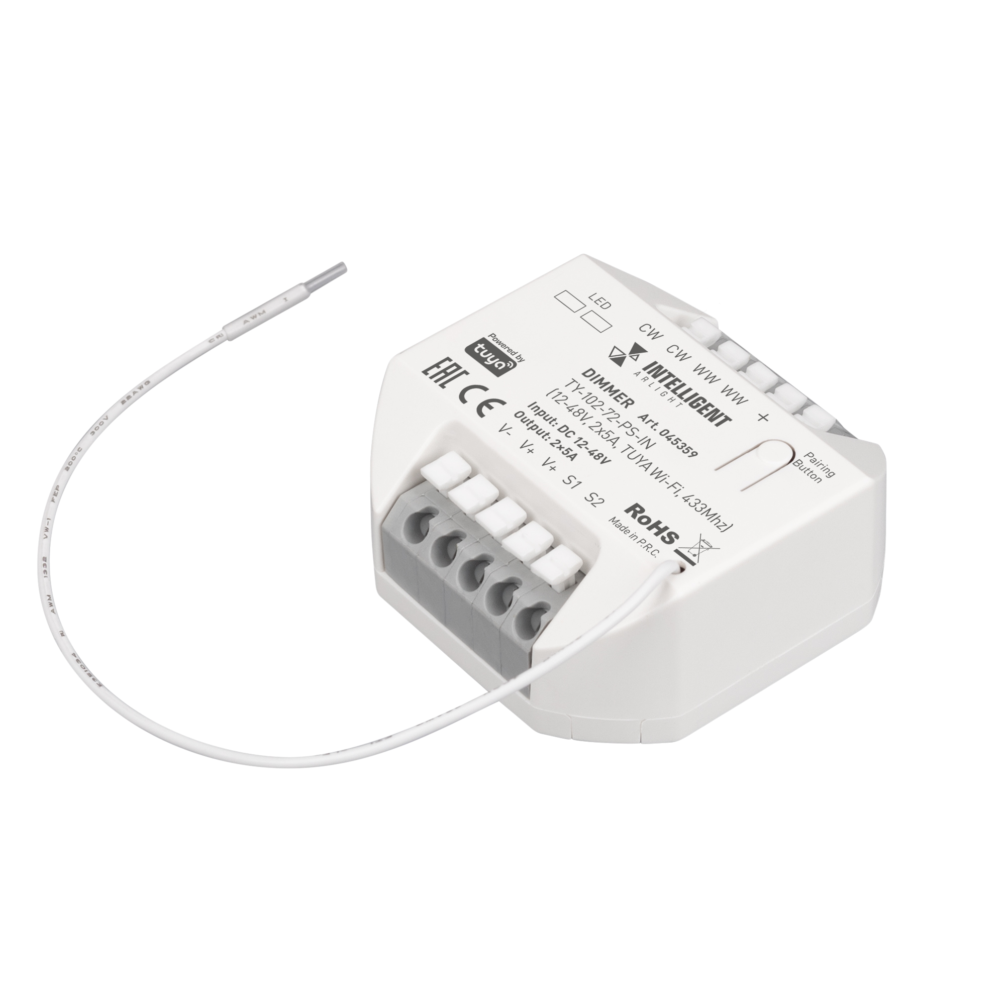 INTELLIGENT ARLIGHT Диммер TY-102-72-PS-IN (12-48V, 2x5A, TUYA Wi-Fi, 433Mhz) (IARL, IP20 Пластик, 3 года) 045359