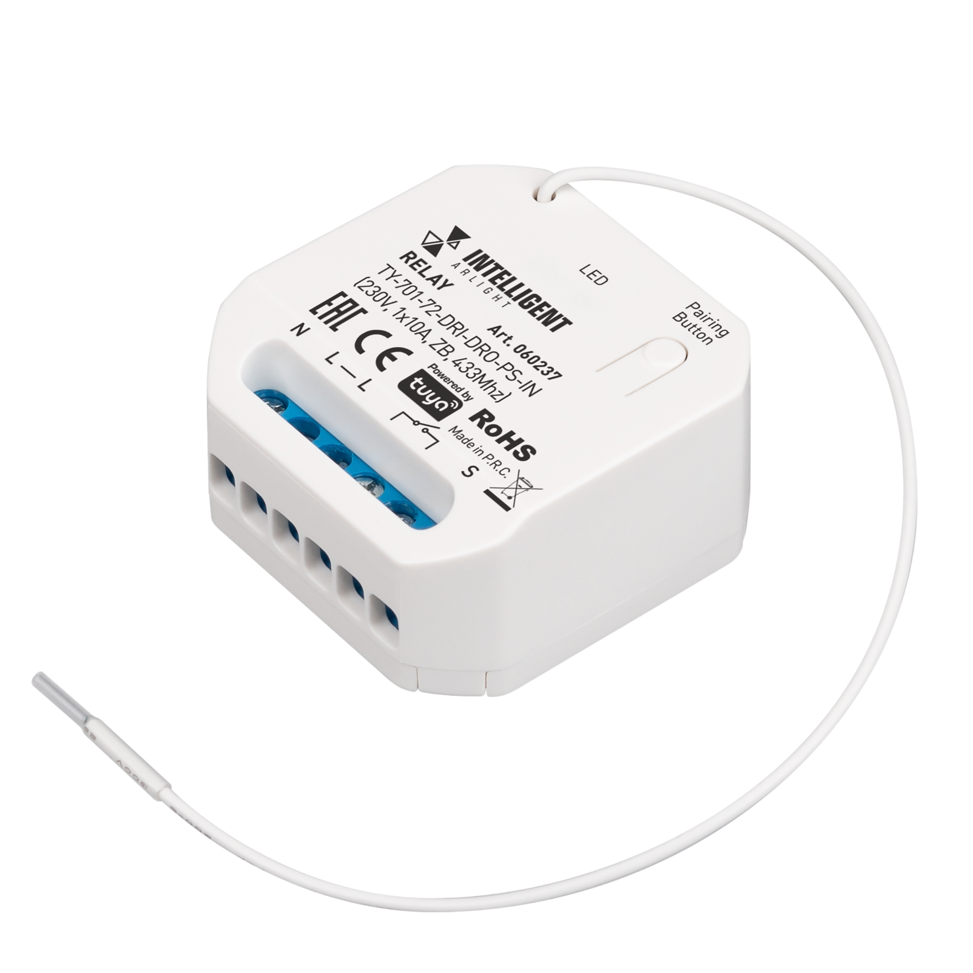 INTELLIGENT ARLIGHT Релейный модуль TY-701-72-DRI-DRO-PS-IN (230V, 1x10A, ZB, 433Mhz) (IARL, IP20 Пластик, 3 года) 060237