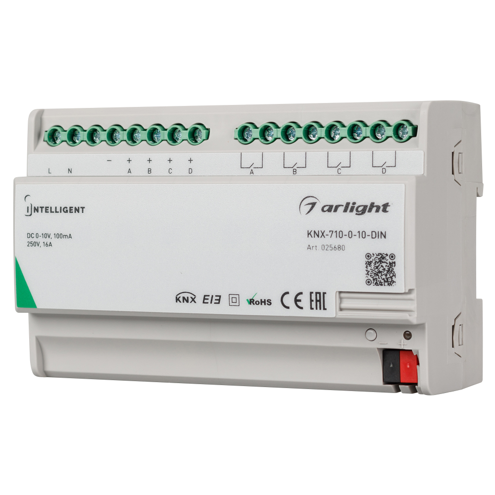 INTELLIGENT ARLIGHT Конвертер KNX-710-0-10-DIN (230V, 4x0/1-10, 4x16A) (IARL, IP20 Пластик, 2 года) 025680