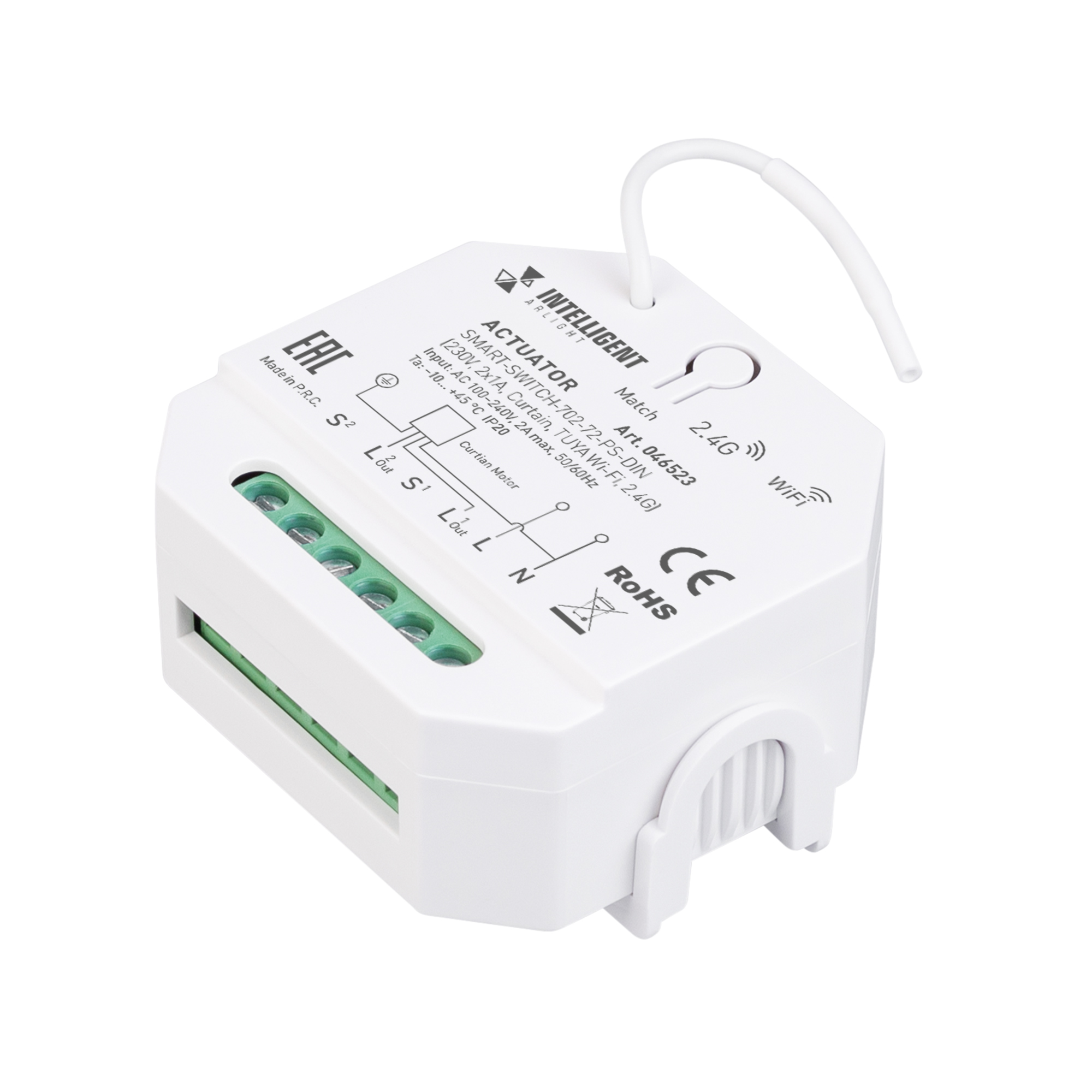 INTELLIGENT ARLIGHT Актуатор SMART-SWITCH-702-72-PS-DIN (230V, 2x1A, Curtain, TUYA Wi-Fi, 2.4G) (IARL, IP20 Пластик, 5 лет) 046523