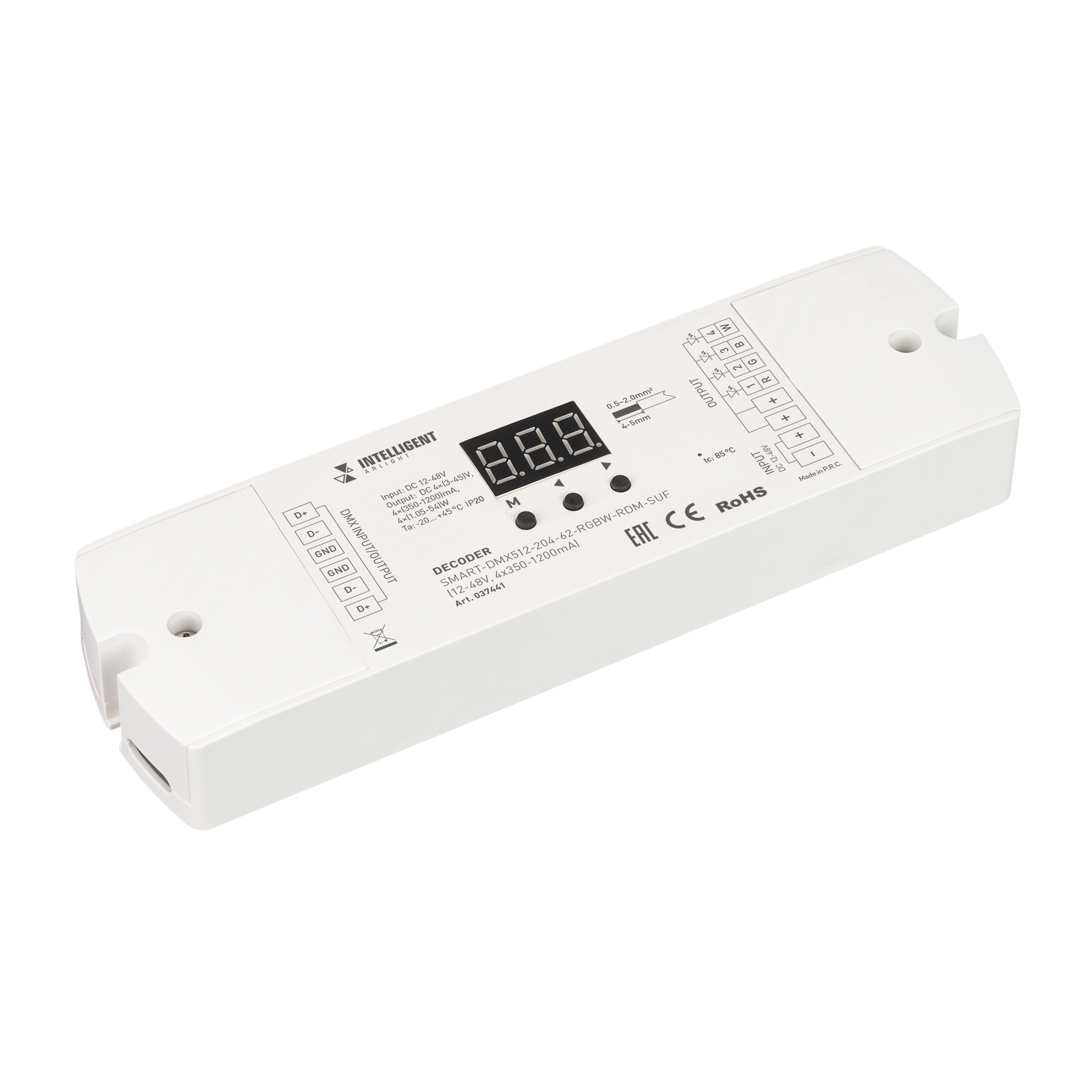 INTELLIGENT ARLIGHT Декодер SMART-DMX512-204-62-RGBW-RDM-SUF (12-48V, 4x350-1200mA) (IARL, IP20 Пластик, 5 лет) 037441