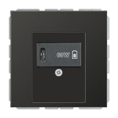 USB розетка для зарядки мобильных устройств тип C, 5-60W, матовый черный, Jung
