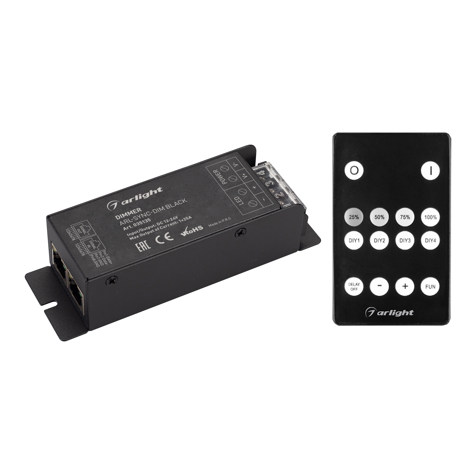 Диммер ARL-SYNC-DIM Black (12-24V, 1x25A, ПДУ 14кн, RF, RJ45) (Arlight, IP20 Металл, 3 года) 035135