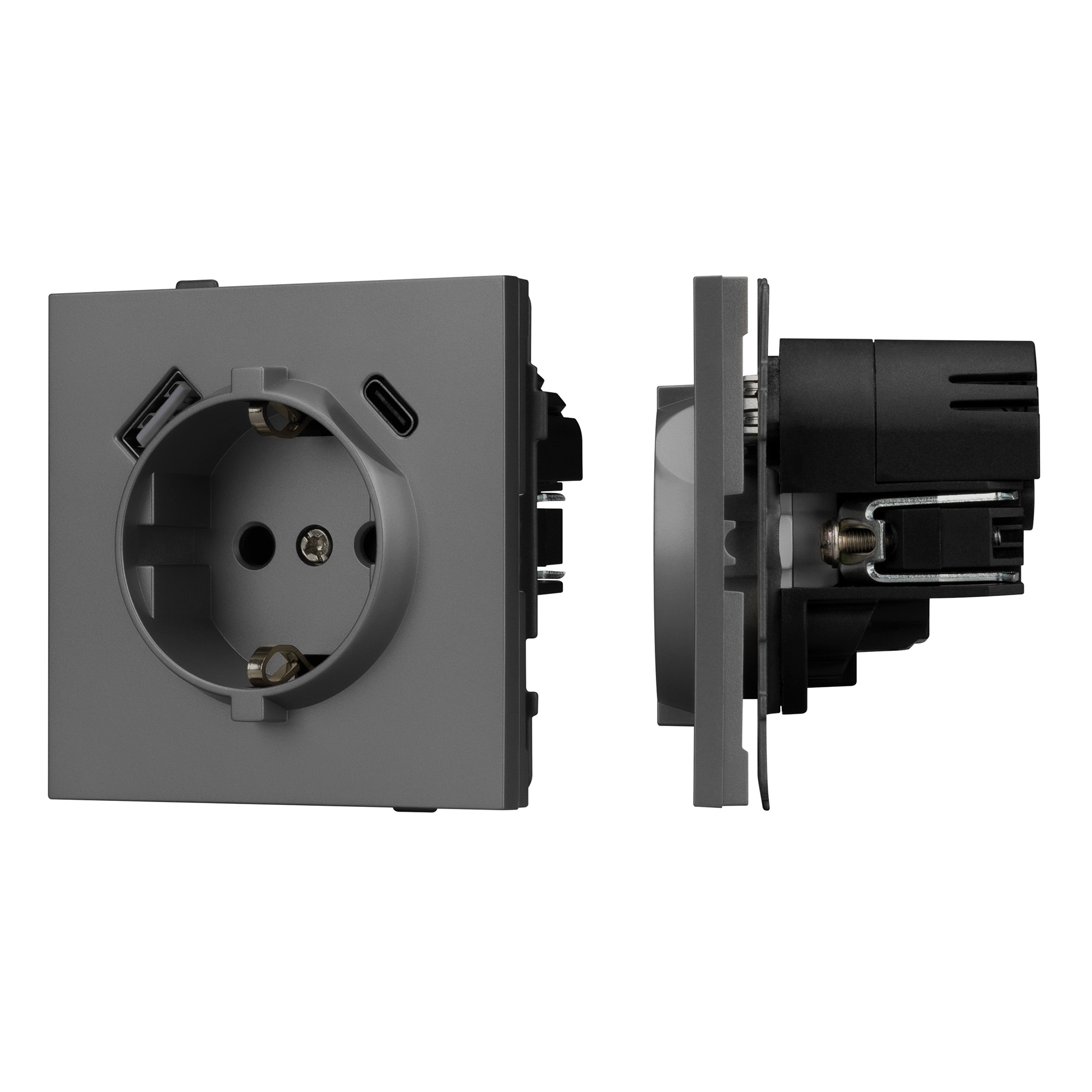 Механизм розетки с USB зарядкой SCT-TENDO-MUAC-SFPL-GR (230V, 16A) (Arlight, Матовый графитовый) 054609