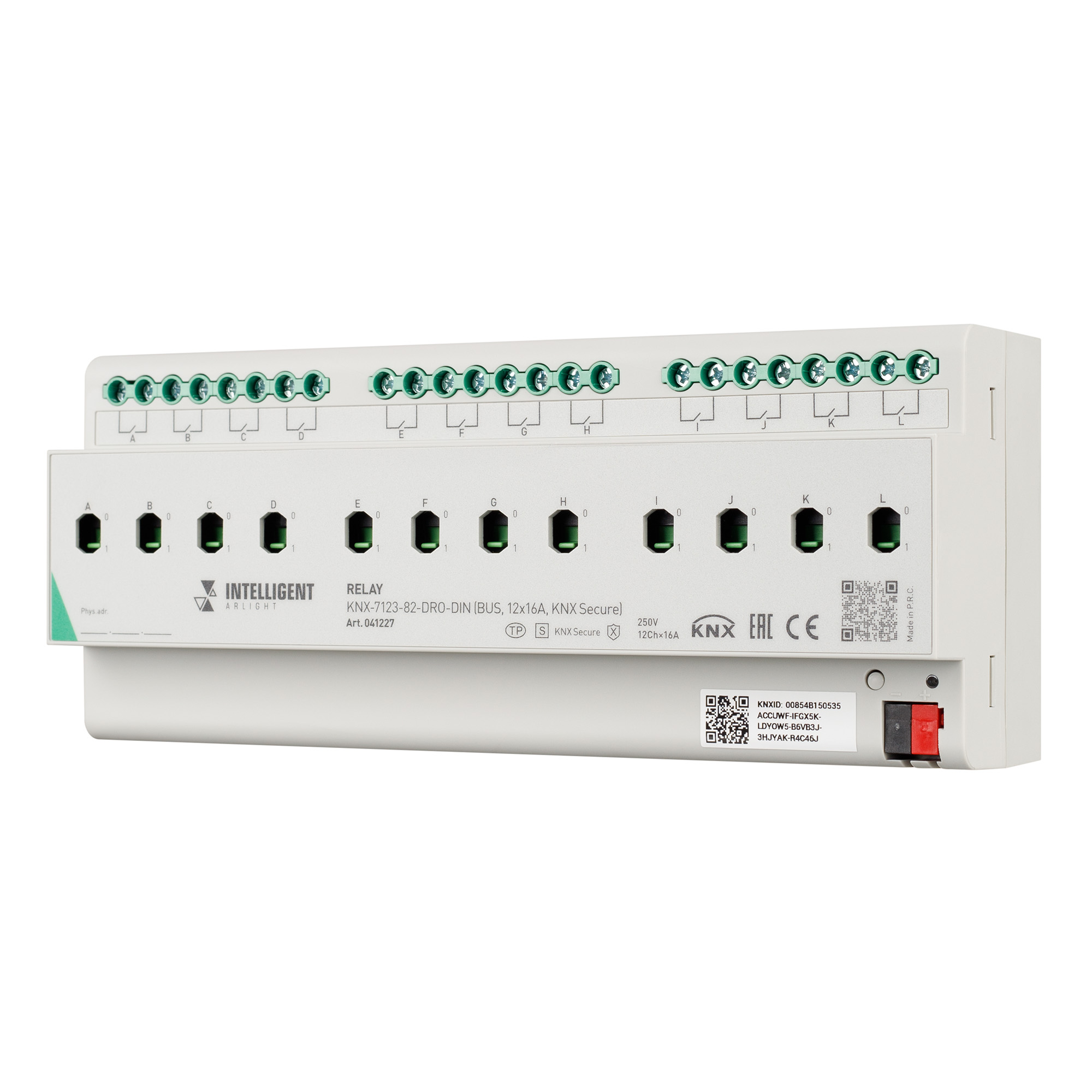 INTELLIGENT ARLIGHT Релейный модуль KNX-7123-82-DRO-DIN (BUS, 12x16A, KNX Secure) (IARL, IP20 Пластик, 2 года) 041227