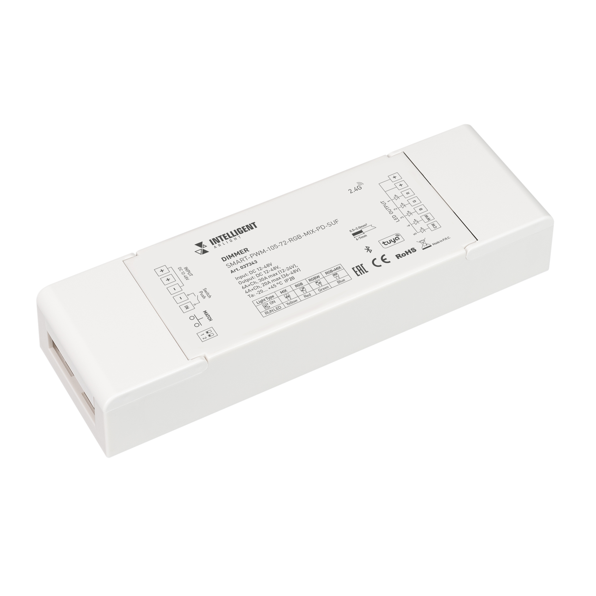 INTELLIGENT ARLIGHT Диммер SMART-PWM-105-72-RGB-MIX-PD-SUF (12-48V, 5x6A, TUYA BLE, 2.4G) (IARL, IP20 Пластик, 5 лет) 037343