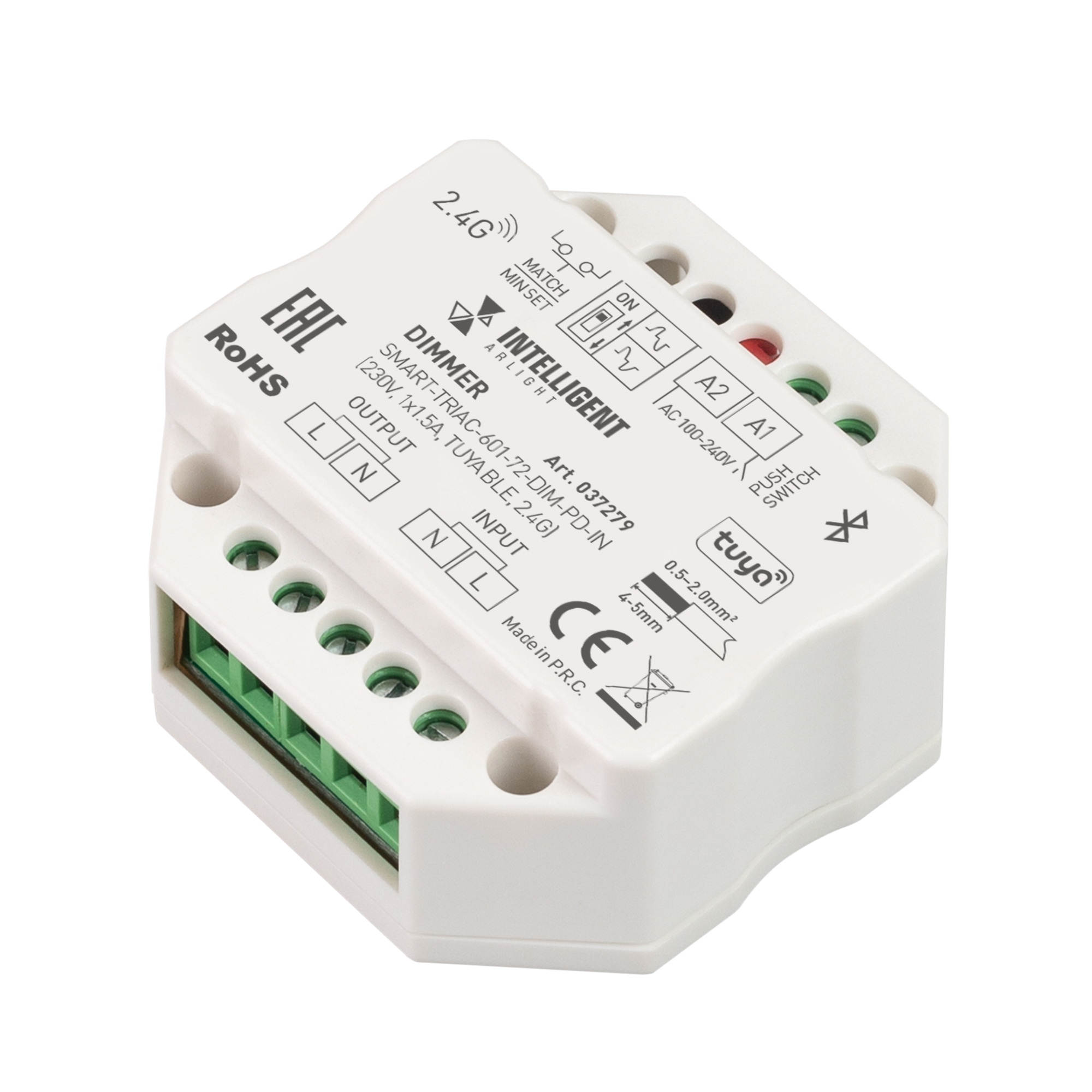INTELLIGENT ARLIGHT Диммер SMART-TRIAC-601-72-DIM-PD-IN (230V, 1x1.5A, TUYA BLE, 2.4G) (IARL, IP20 Пластик, 5 лет) 037279