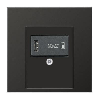 USB розетка для зарядки мобильных устройств тип C, 5-60W, Антрацит (металл), Jung