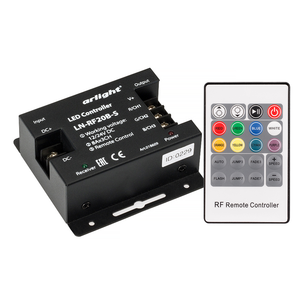 Контроллер LN-RF20B-S (12-24V, 288-576W, ПДУ 20кн) (Arlight, IP20 Металл, 1 год) 018609