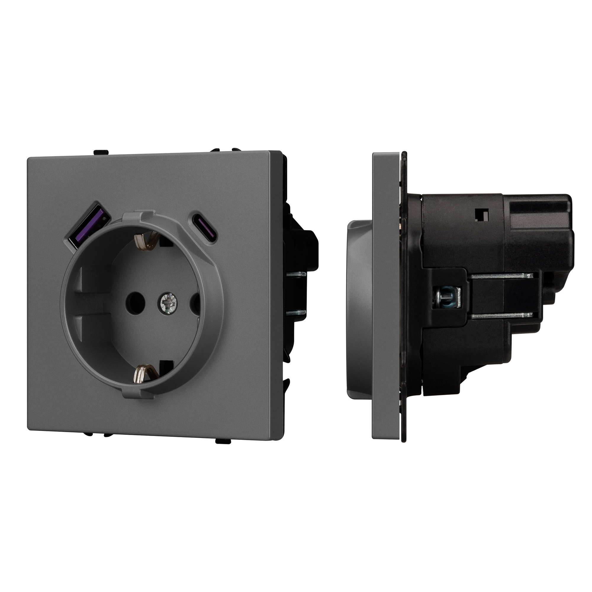 Механизм розетки с USB зарядкой SCT-NOBE-MUAC-SFPL-GR (230V, 16A) (Arlight, Серый базальт) 054287