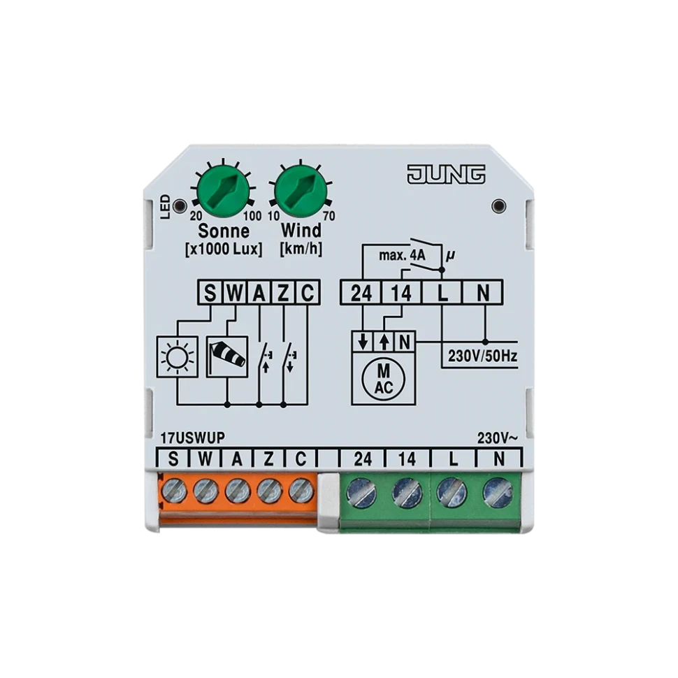 Jung Преобразователь напряжения 230 В с датчиком солнца / ветра, скрытый монтаж, 17USWUP 17USWUP