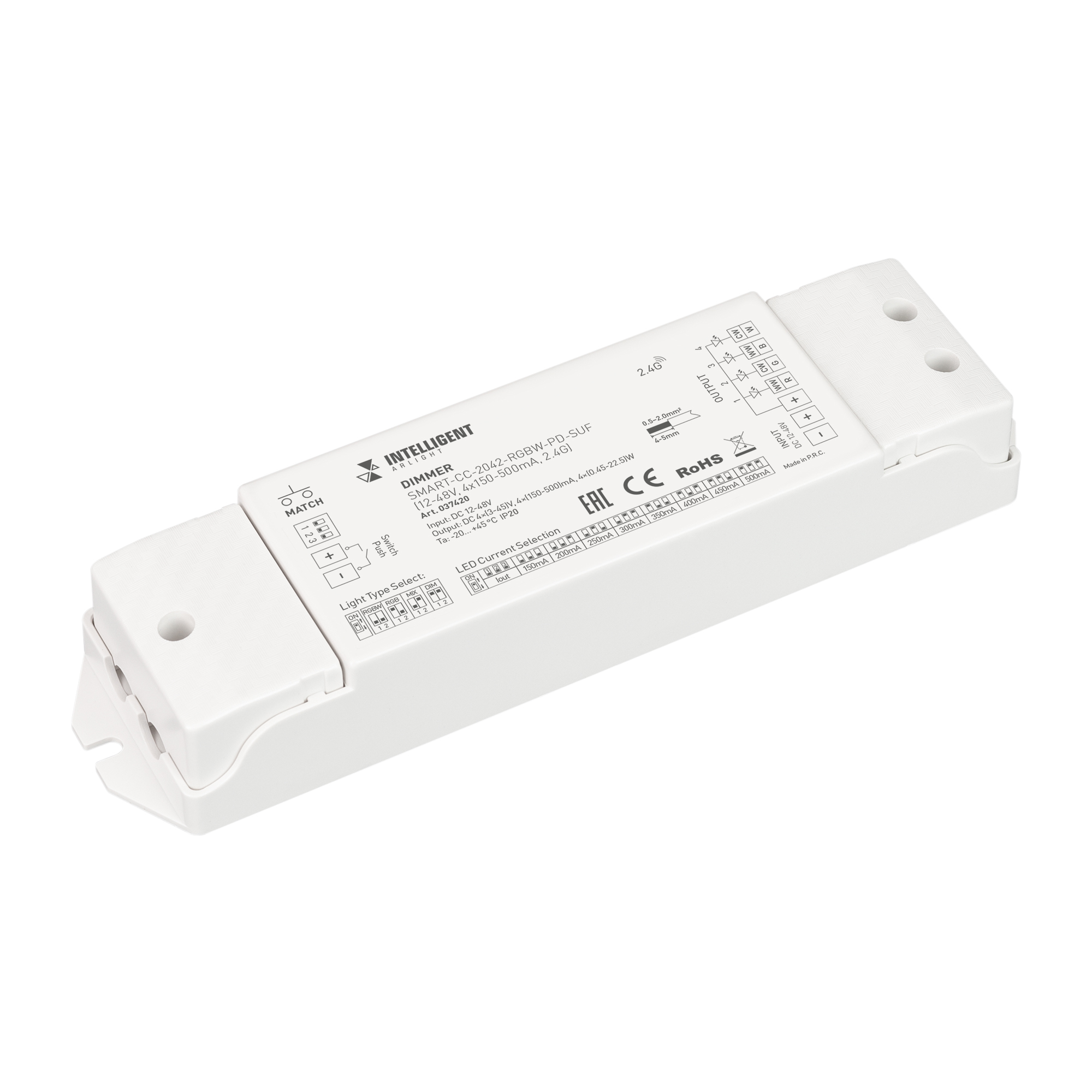 INTELLIGENT ARLIGHT Диммер SMART-CC-2042-RGBW-PD-SUF (12-48V, 4x150-500mA, 2.4G) (IARL, IP20 Пластик, 5 лет) 037420